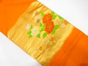 牡丹に菊模様織出し開き名古屋帯（額縁仕立て）